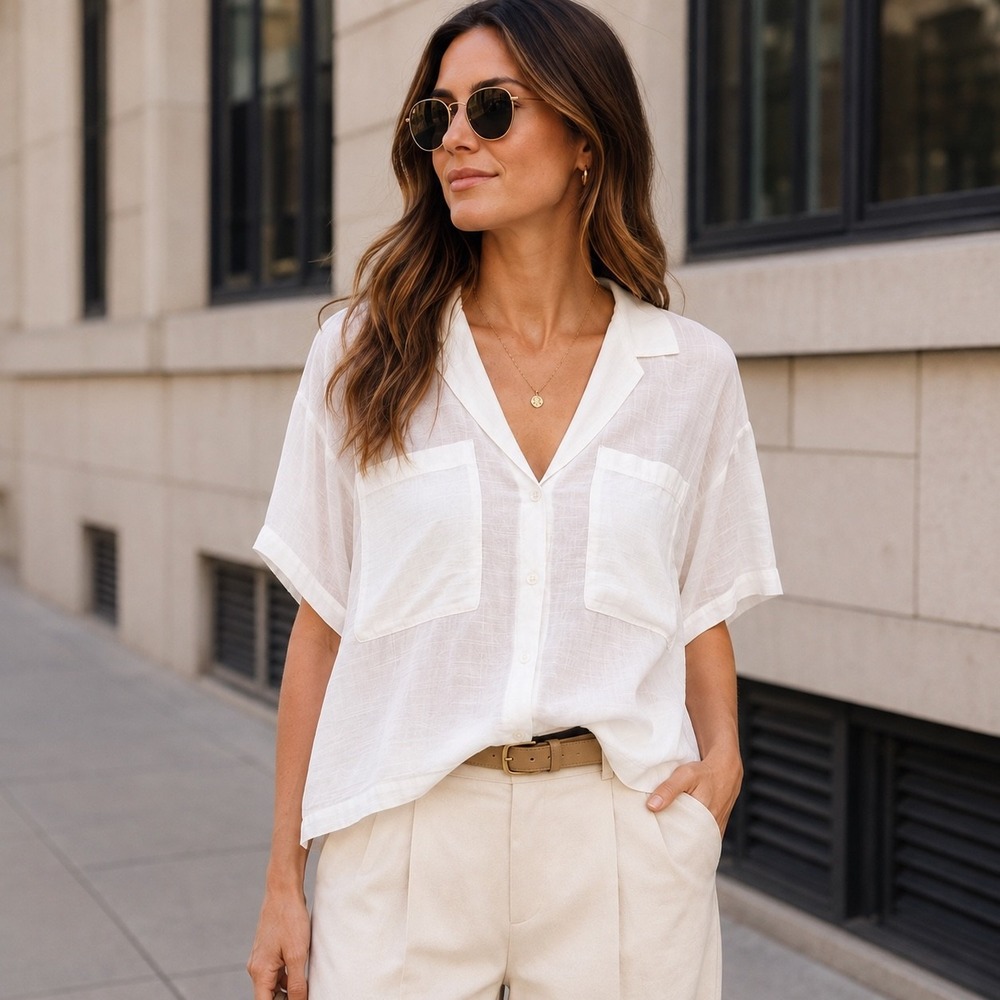 Banana Republic Factory Utility Safari Shirt XL Ivory Oversized NWT Semi Sheer